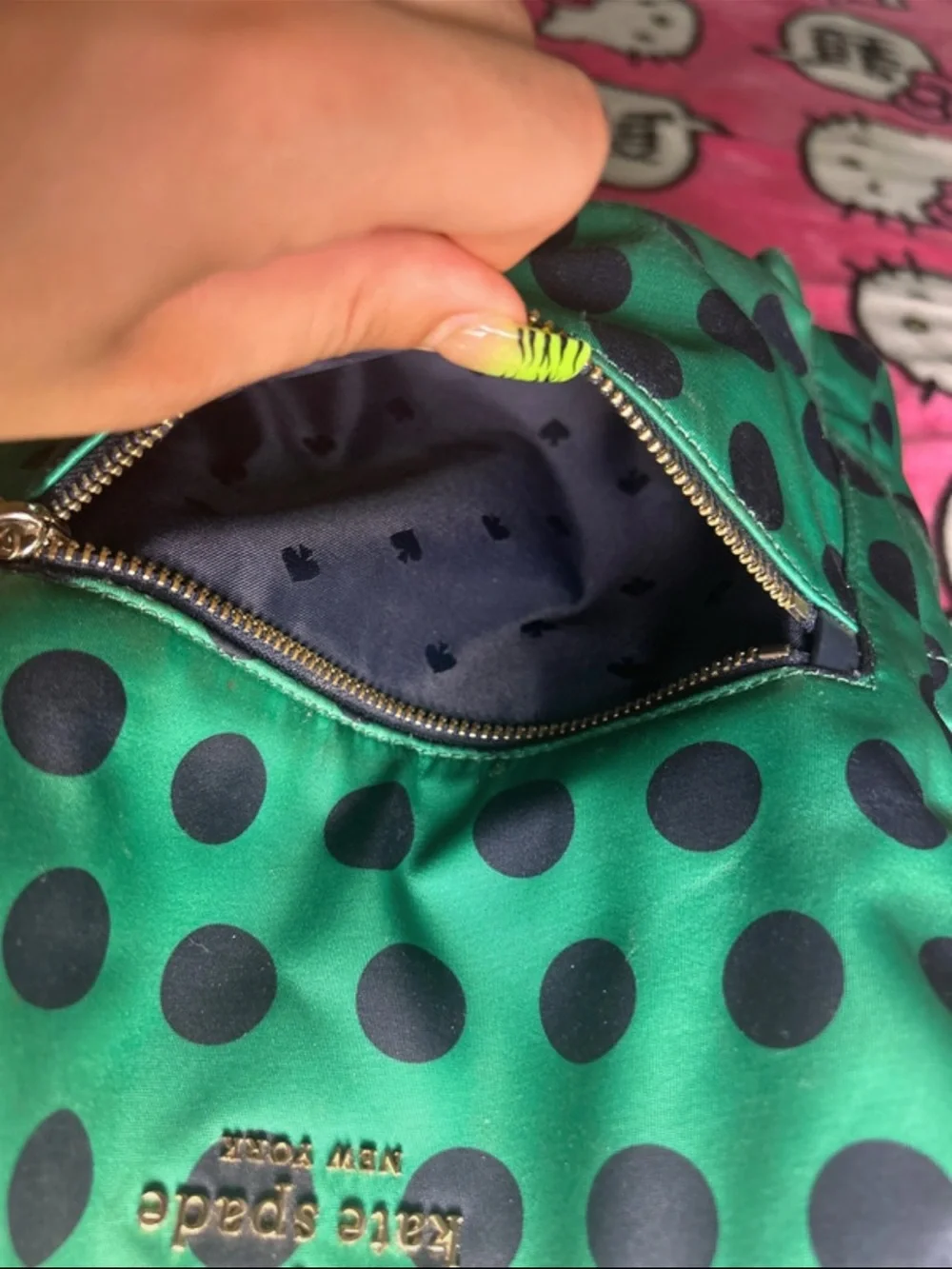 kate spade kids green polka dot backpack with black dots
